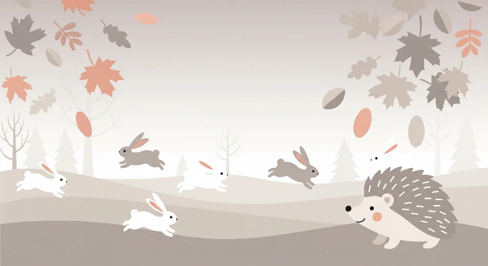 Papel de parede quarto bebê | Зайци и игливици в нежна есенна пейзажна