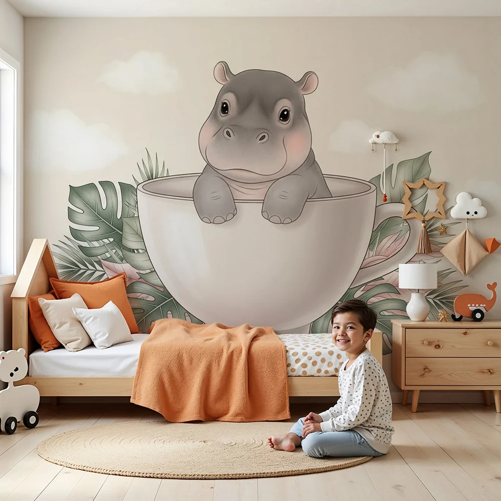 Papel de parede quarto bebê | Симпатична хипопотам във чаша
