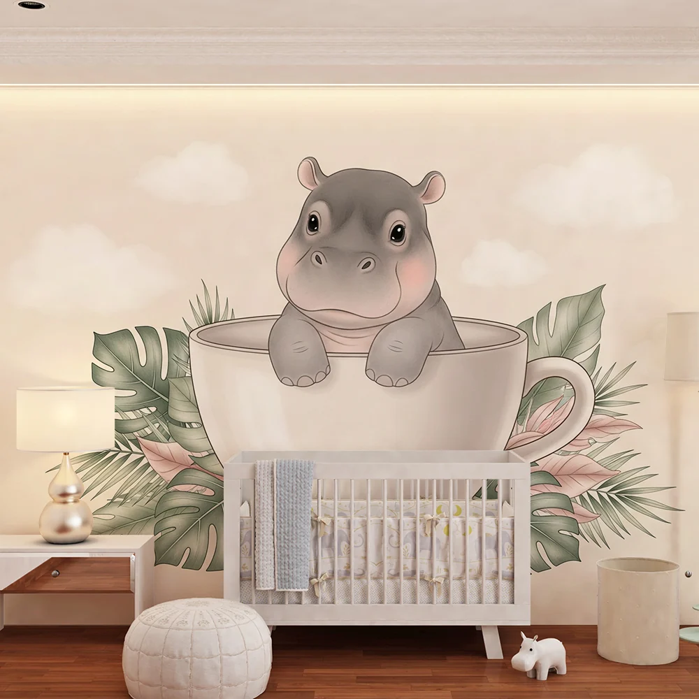 Papel de parede quarto bebê | Симпатична хипопотам във чаша
