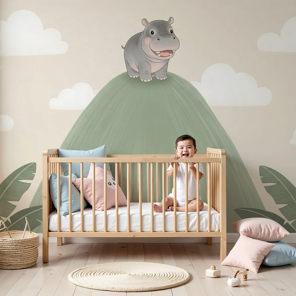 Papel de parede quarto bebê | Весела хипопотам на хълма