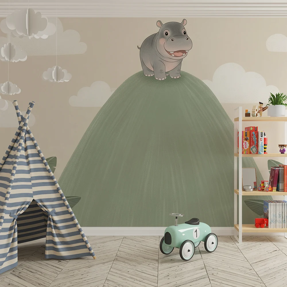 Papel de parede quarto bebê | Весела хипопотам на хълма