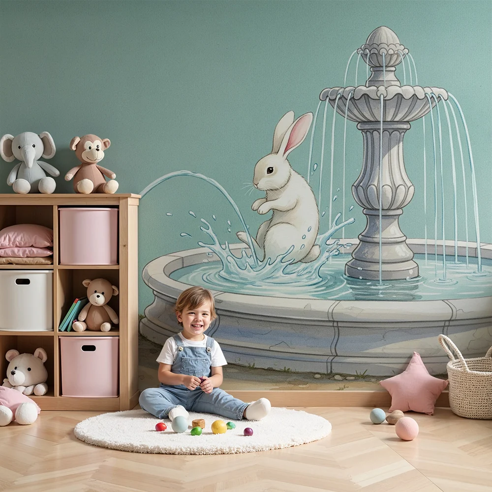 Papel de parede quarto bebê | Весел зайче до фонтаната