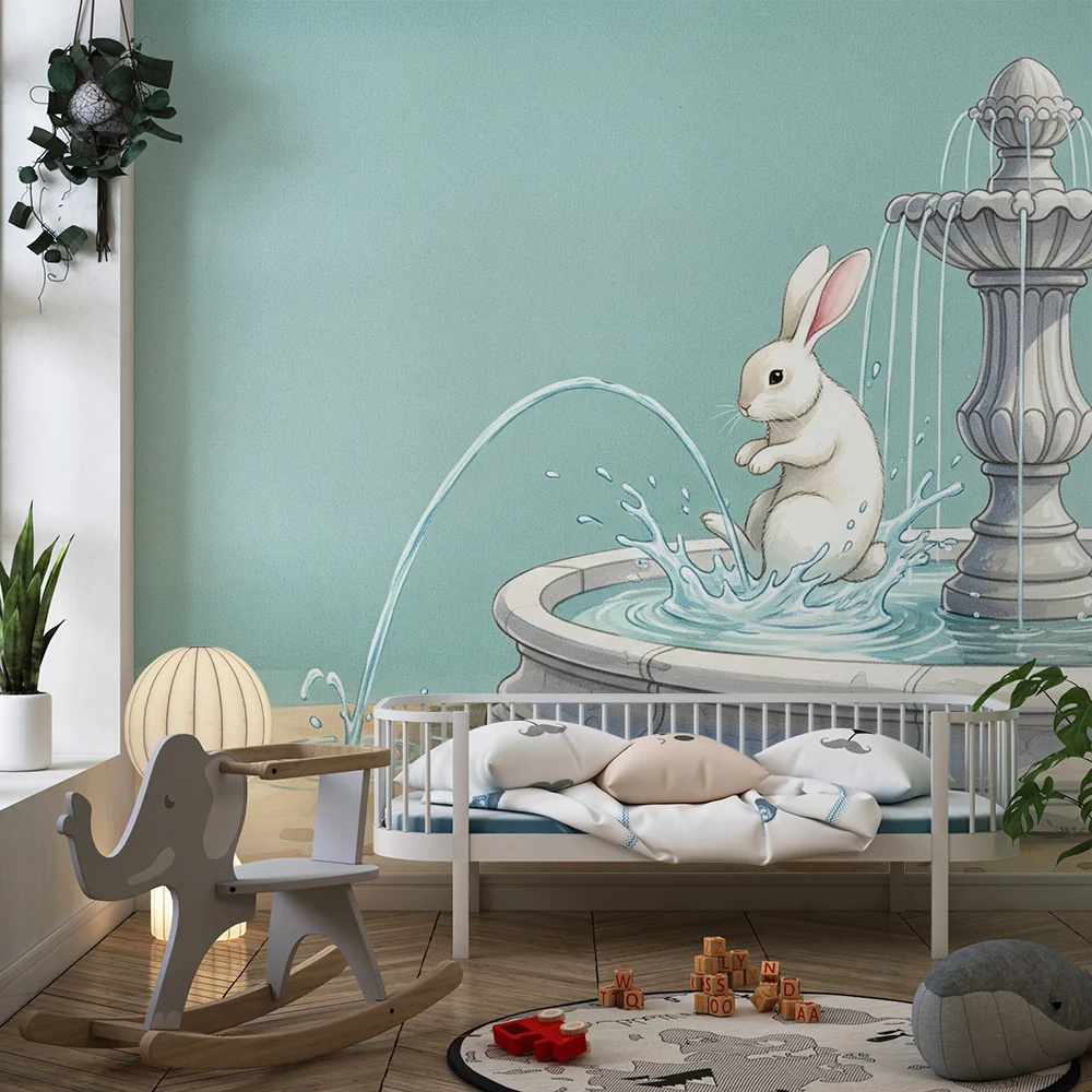 Papel de parede quarto bebê | Весел зайче до фонтаната