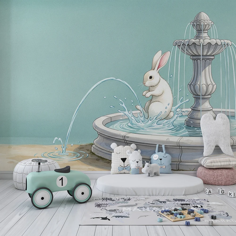 Papel de parede quarto bebê | Весел зайче до фонтаната