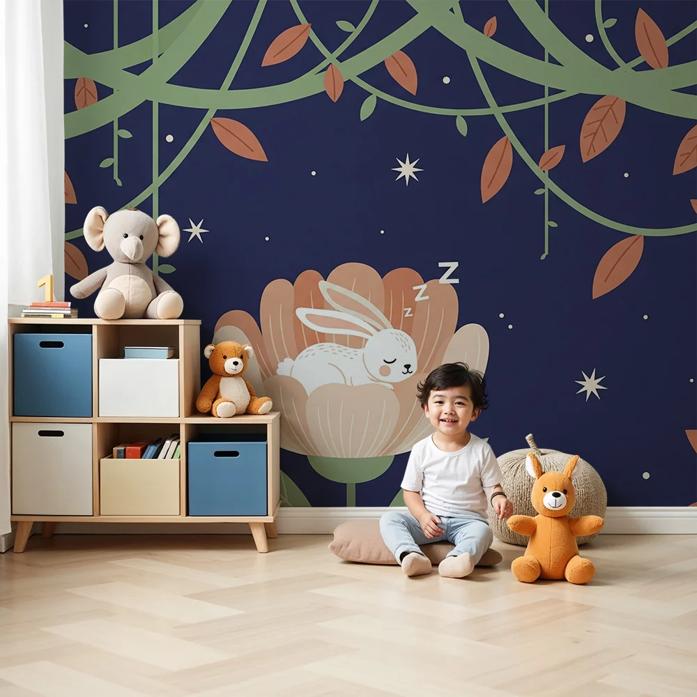 Papel de parede quarto bebê | Заспал зайче в цвете