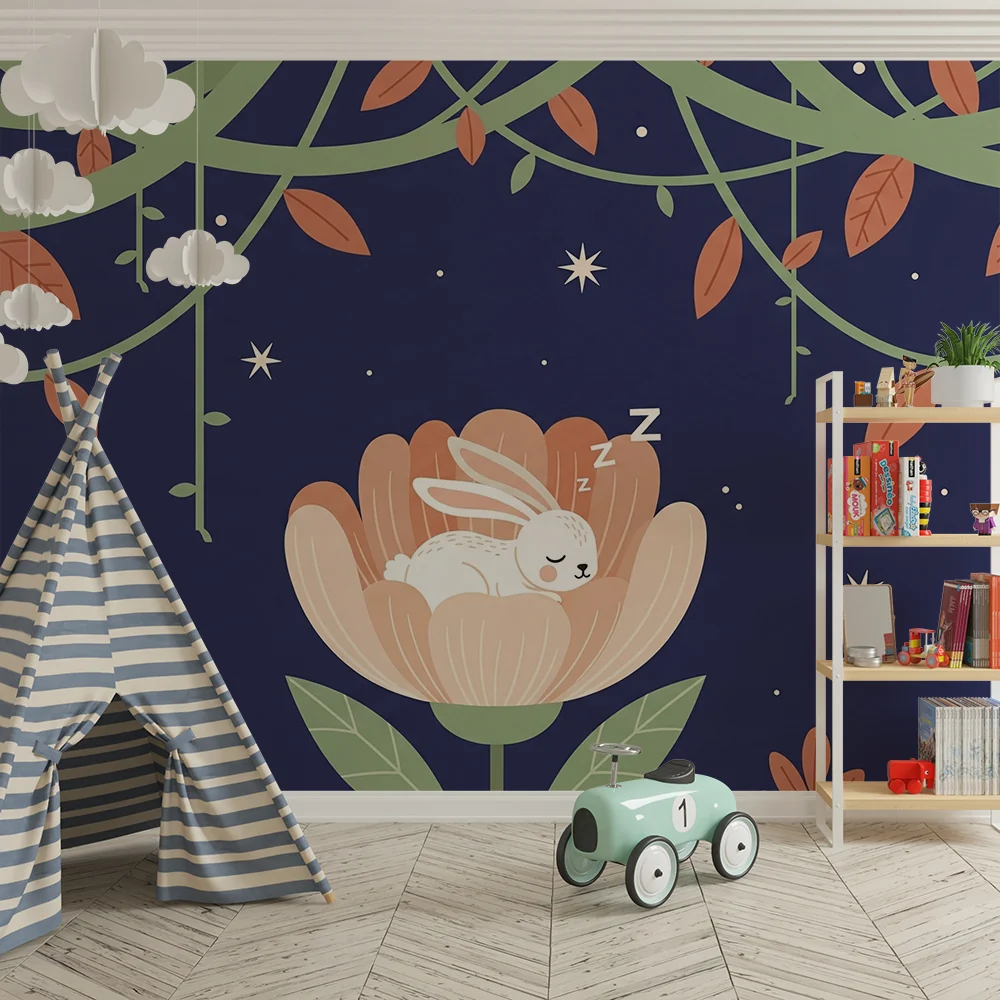 Papel de parede quarto bebê | Заспал зайче в цвете