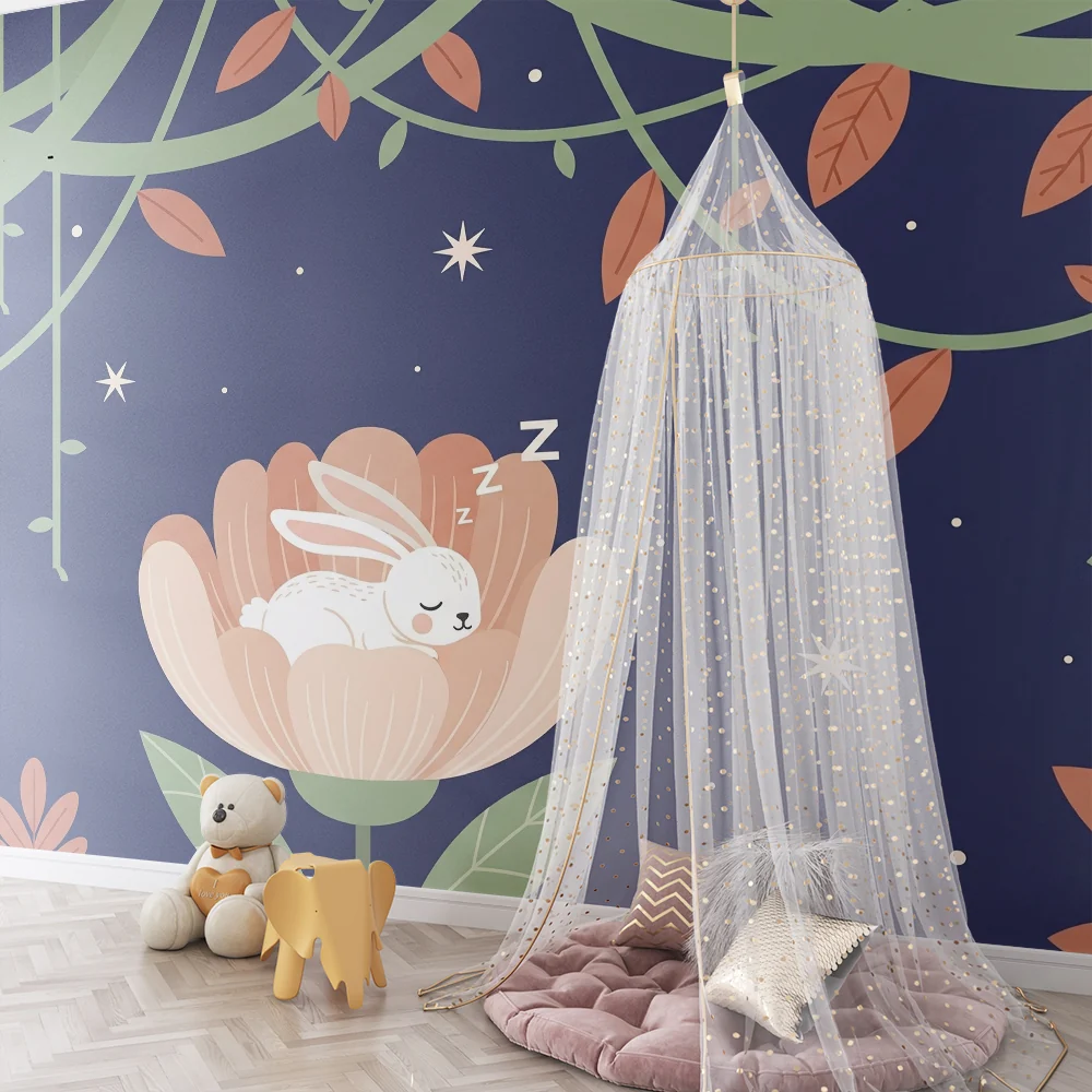 Papel de parede quarto bebê | Заспал зайче в цвете