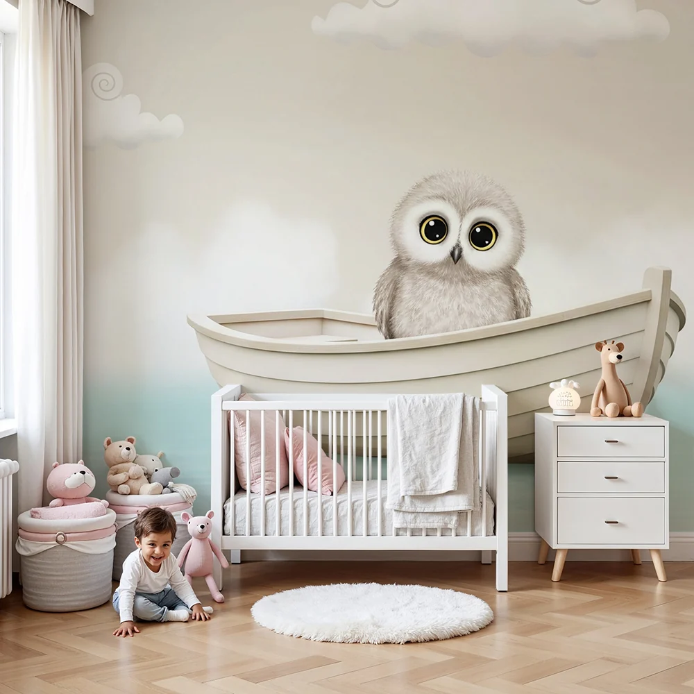 Papel de parede quarto bebê | Симпатична кукумявка на лодка