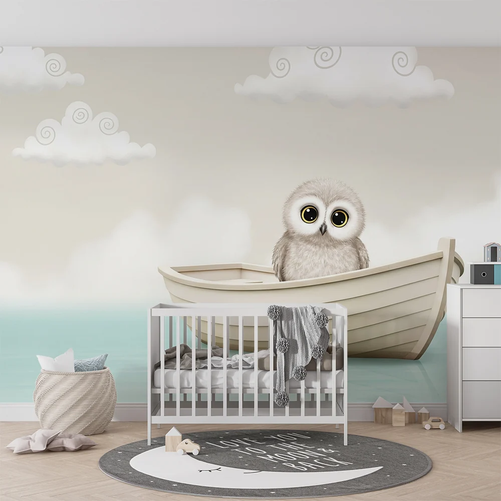 Papel de parede quarto bebê | Симпатична кукумявка на лодка