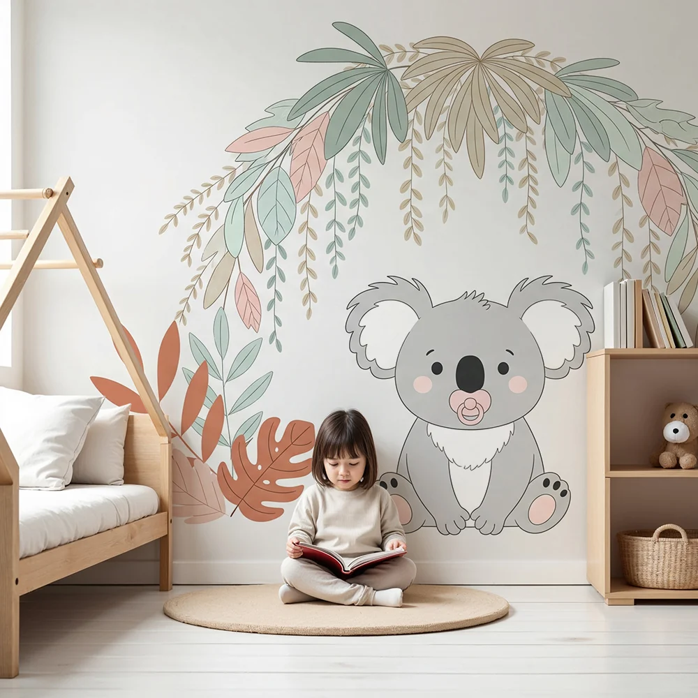Papel de parede quarto bebê | Мил коала и тропическо листва