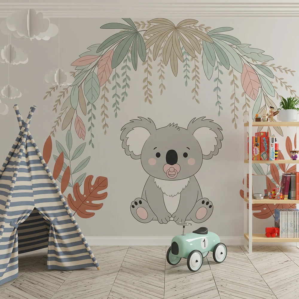 Papel de parede quarto bebê | Мил коала и тропическо листва