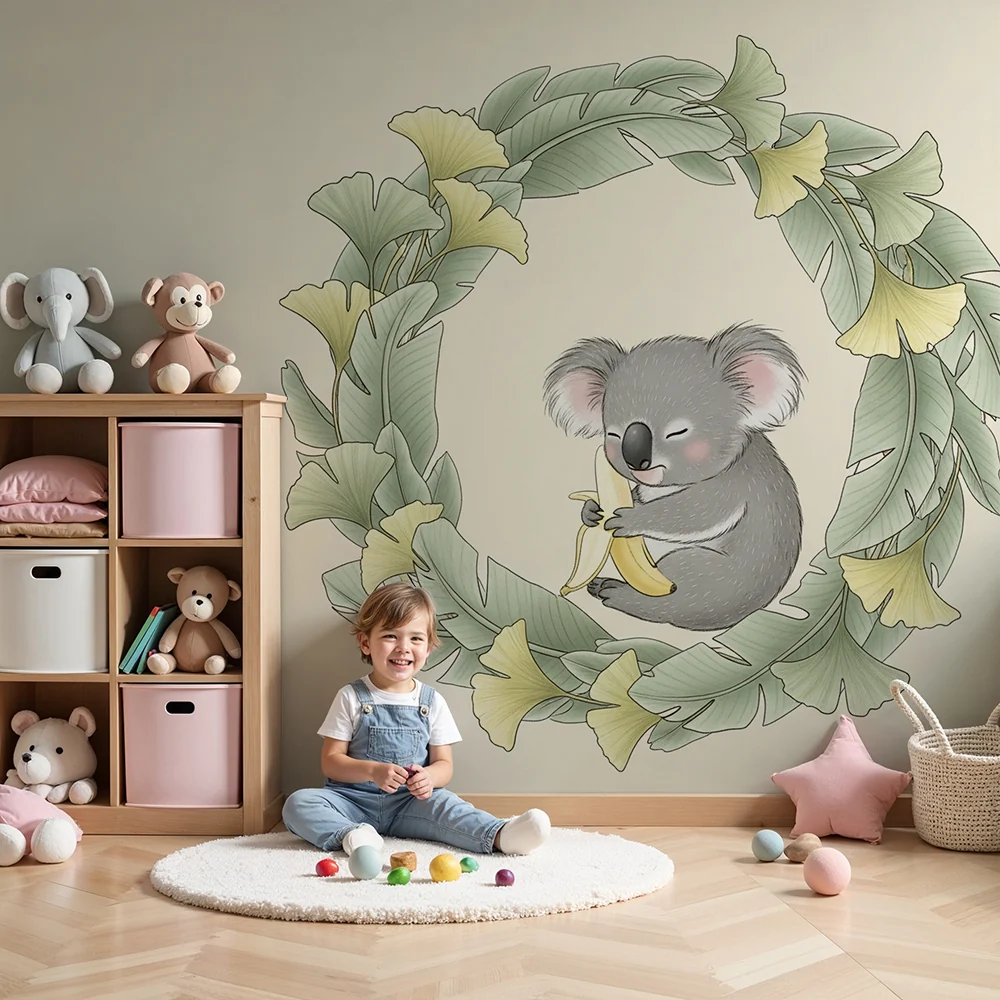 Papel de parede quarto bebê | Мил коала и успокояваща листва