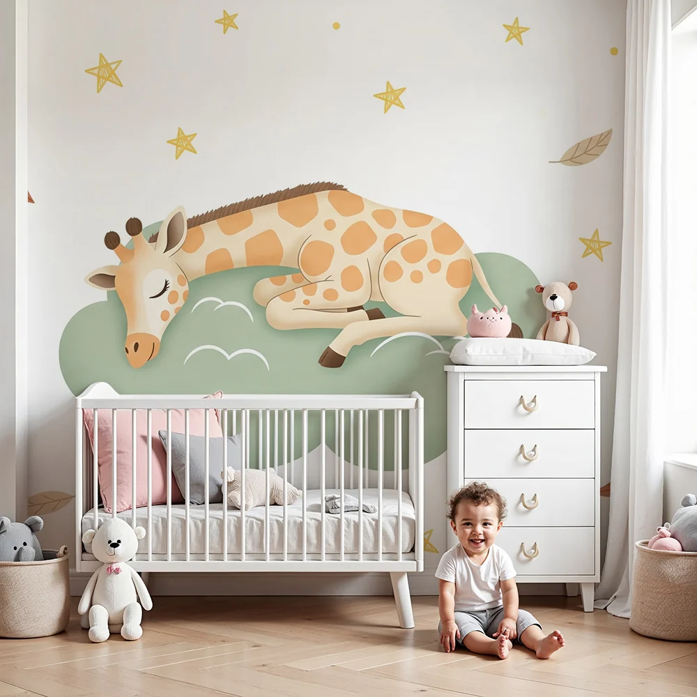 Papel de parede quarto bebê | Заспала жираф на звездно облако
