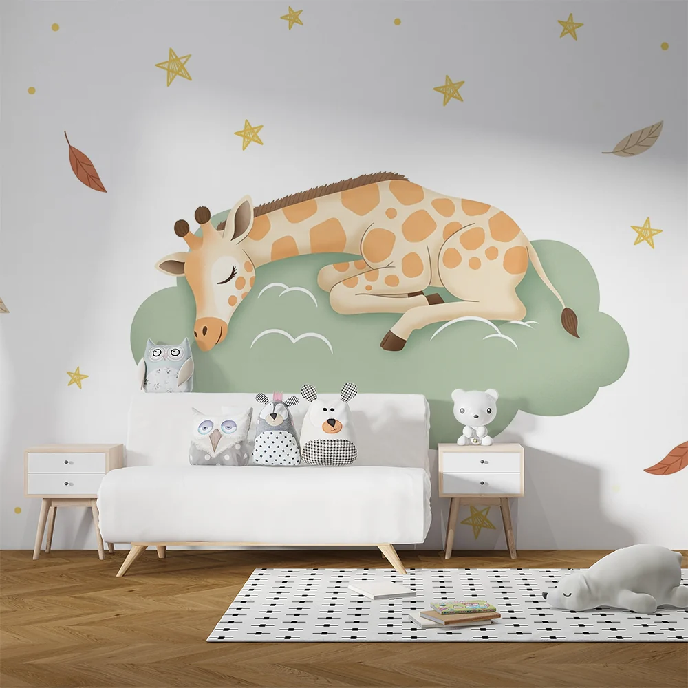 Papel de parede quarto bebê | Заспала жираф на звездно облако