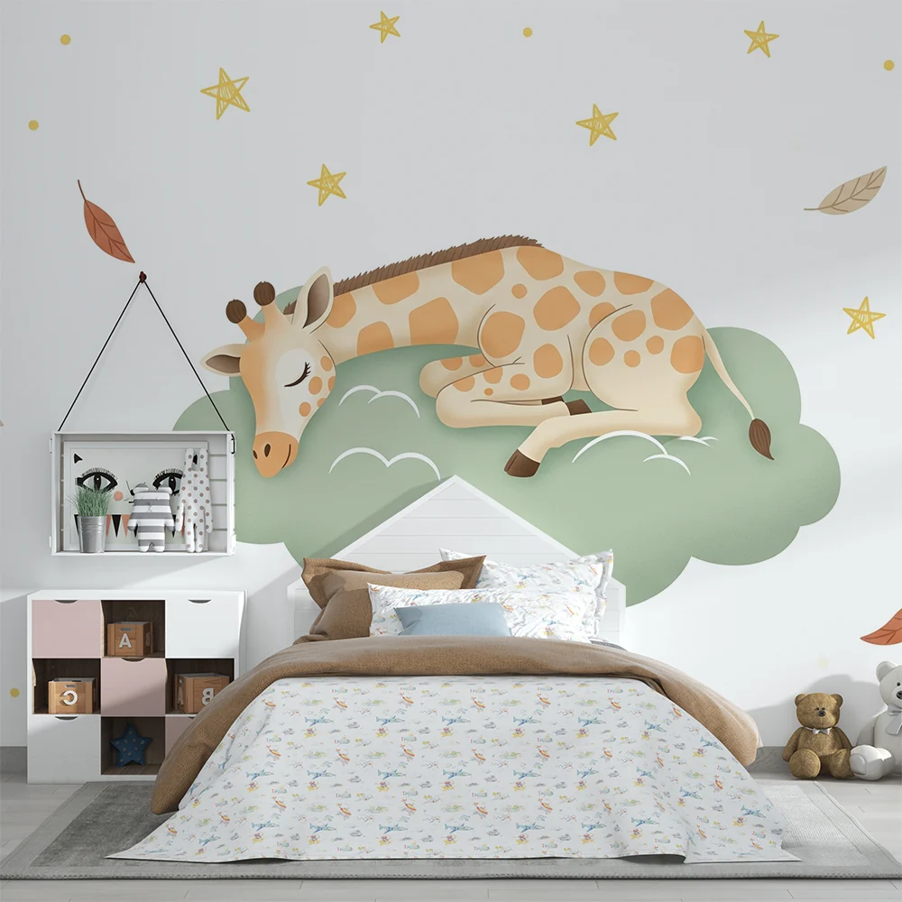 Papel de parede quarto bebê | Заспала жираф на звездно облако