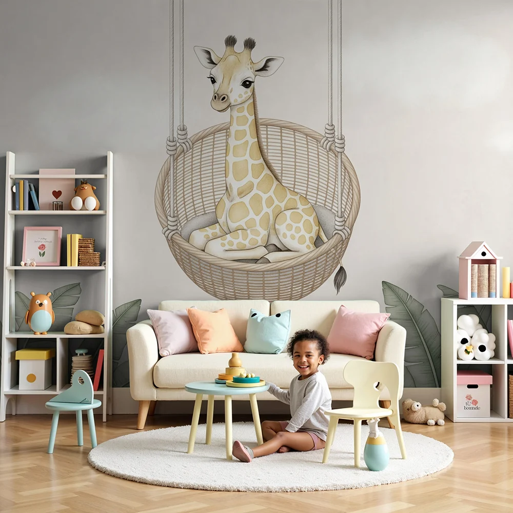 Papel de parede quarto bebê | Жираф в окачен кошница