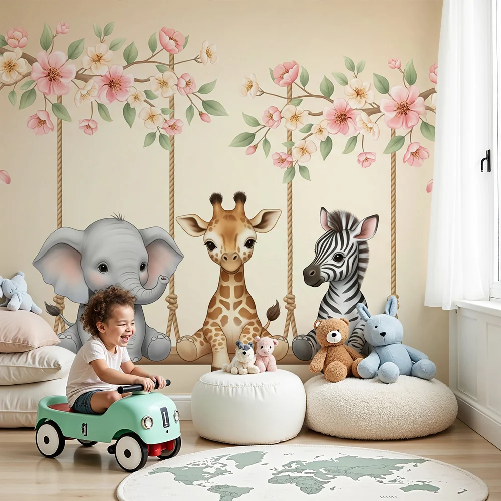 Papel de parede quarto bebê | Милите животни на цветни люлки