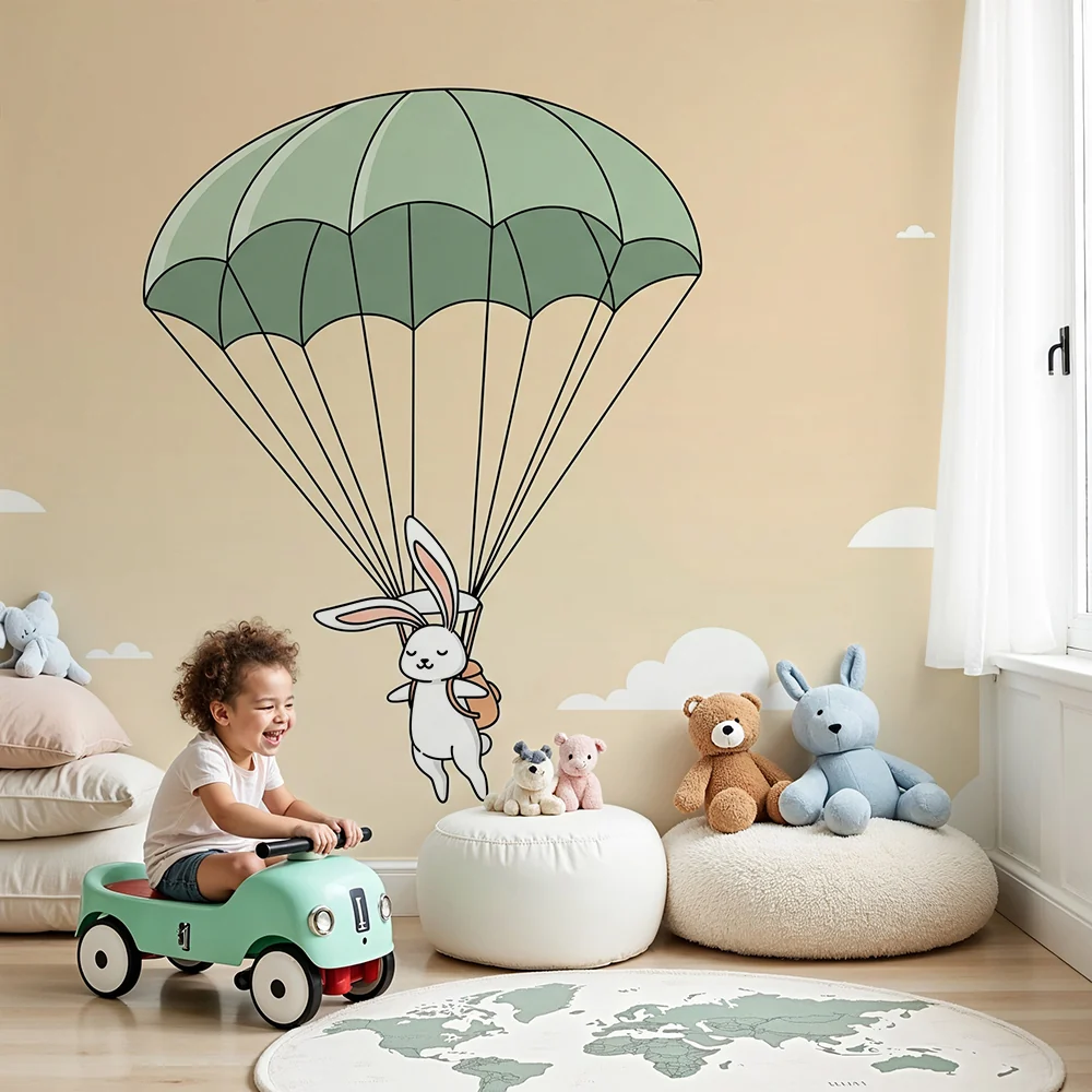 Papel de parede quarto bebê | Падобранец зайче в облаците