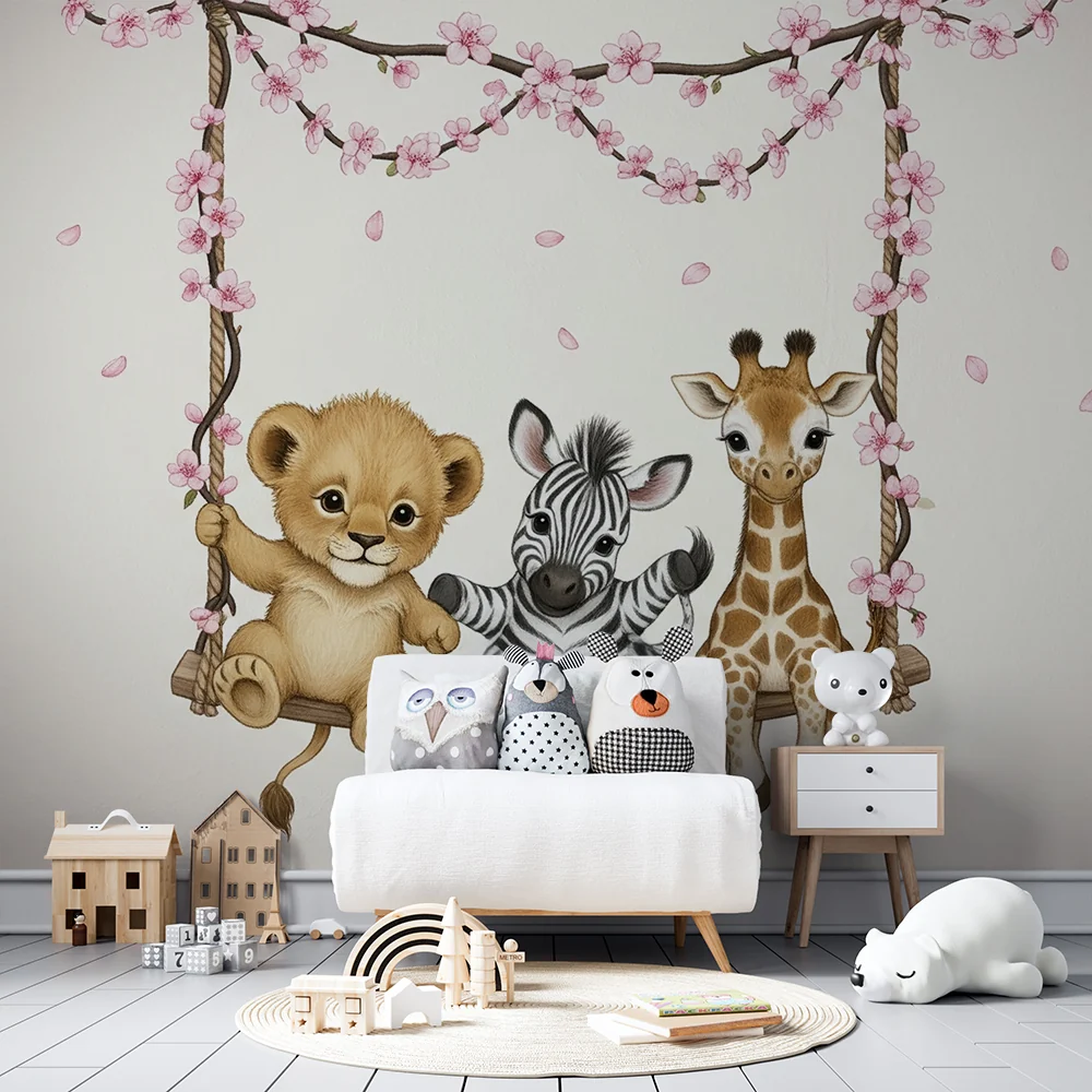 Papel de parede quarto bebê | Мили животни на цветна люлка