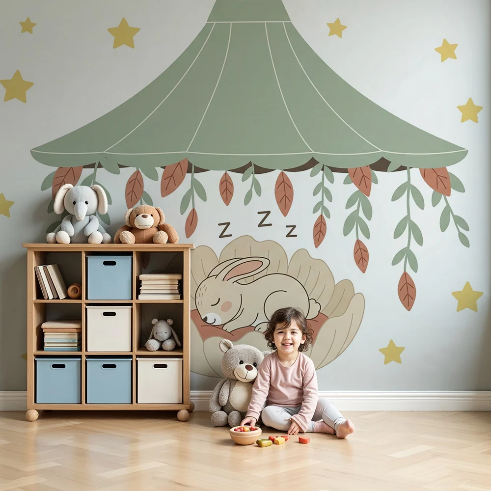 Papel de parede quarto bebê | Заспал зайче под звездите