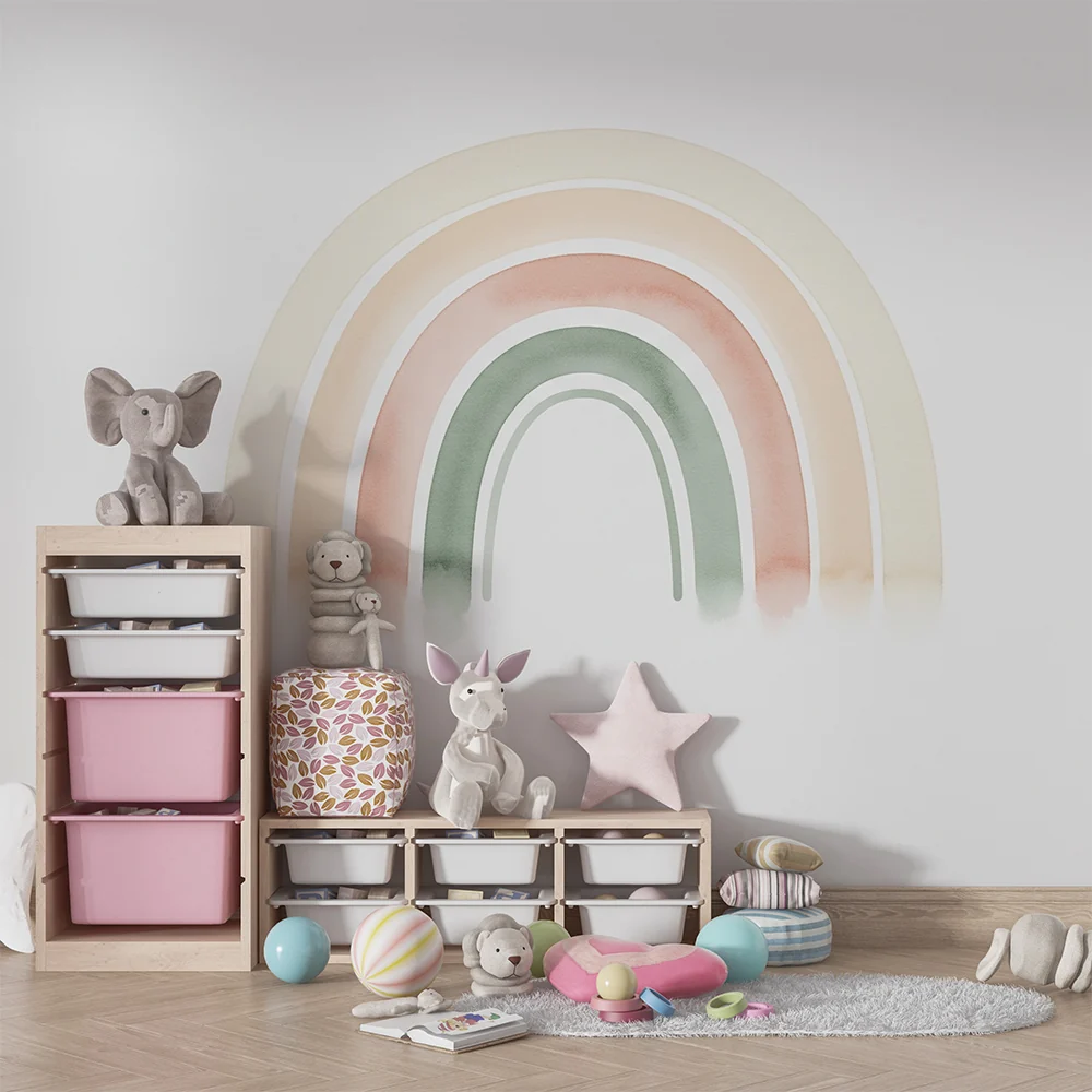 Papel de parede quarto bebê | Мек дъга от акварел в пастелни тонове
