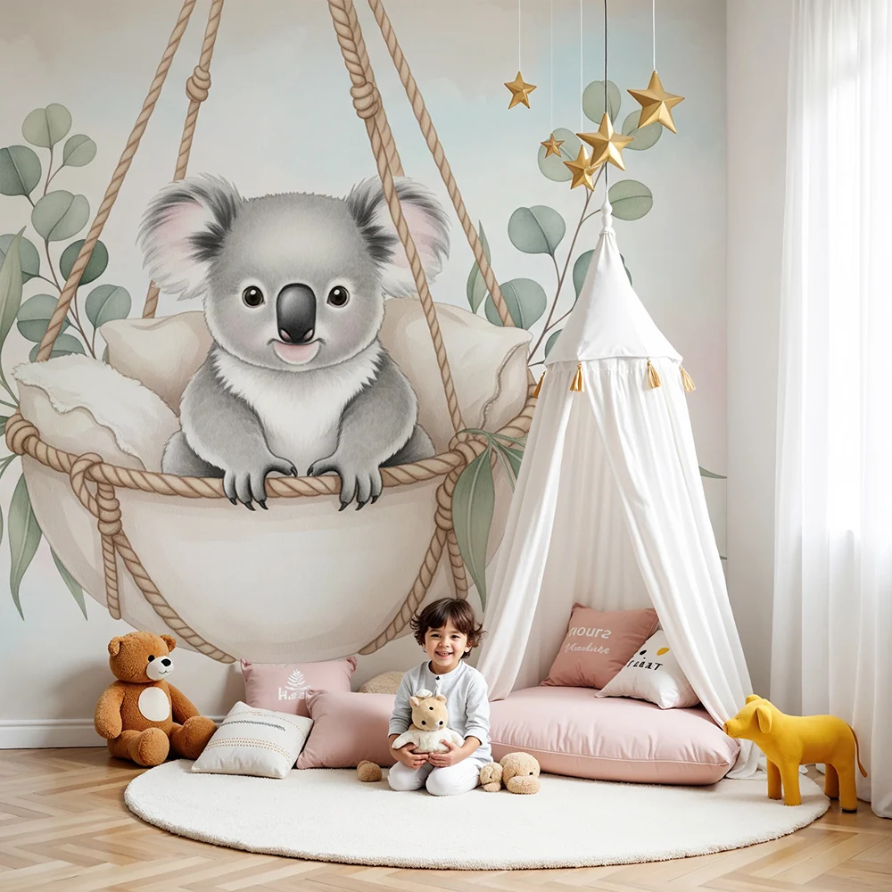 Papel de parede quarto bebê | Мил коала в кошница