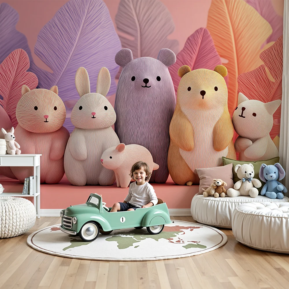 Papel de parede quarto bebê | Прекрасни животни в пастелни цветове с тропически листа