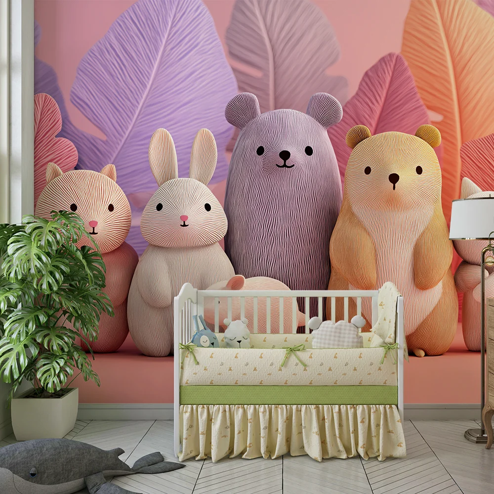 Papel de parede quarto bebê | Прекрасни животни в пастелни цветове с тропически листа