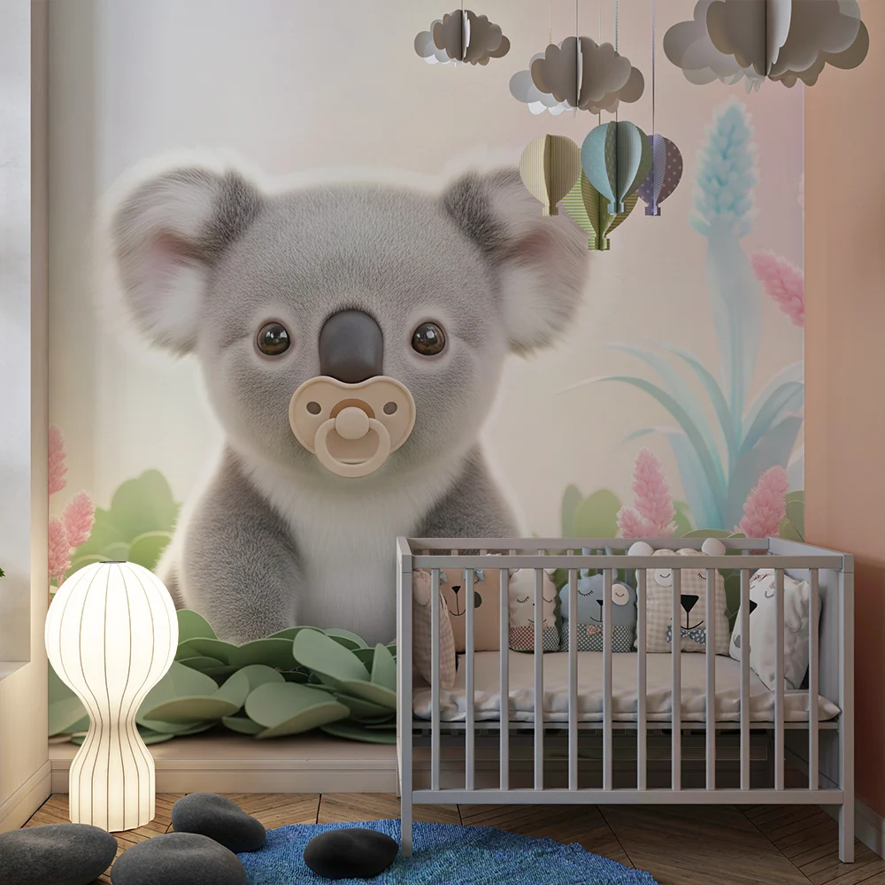 Papel de parede quarto bebê | Прекрасен коала в цветна градина