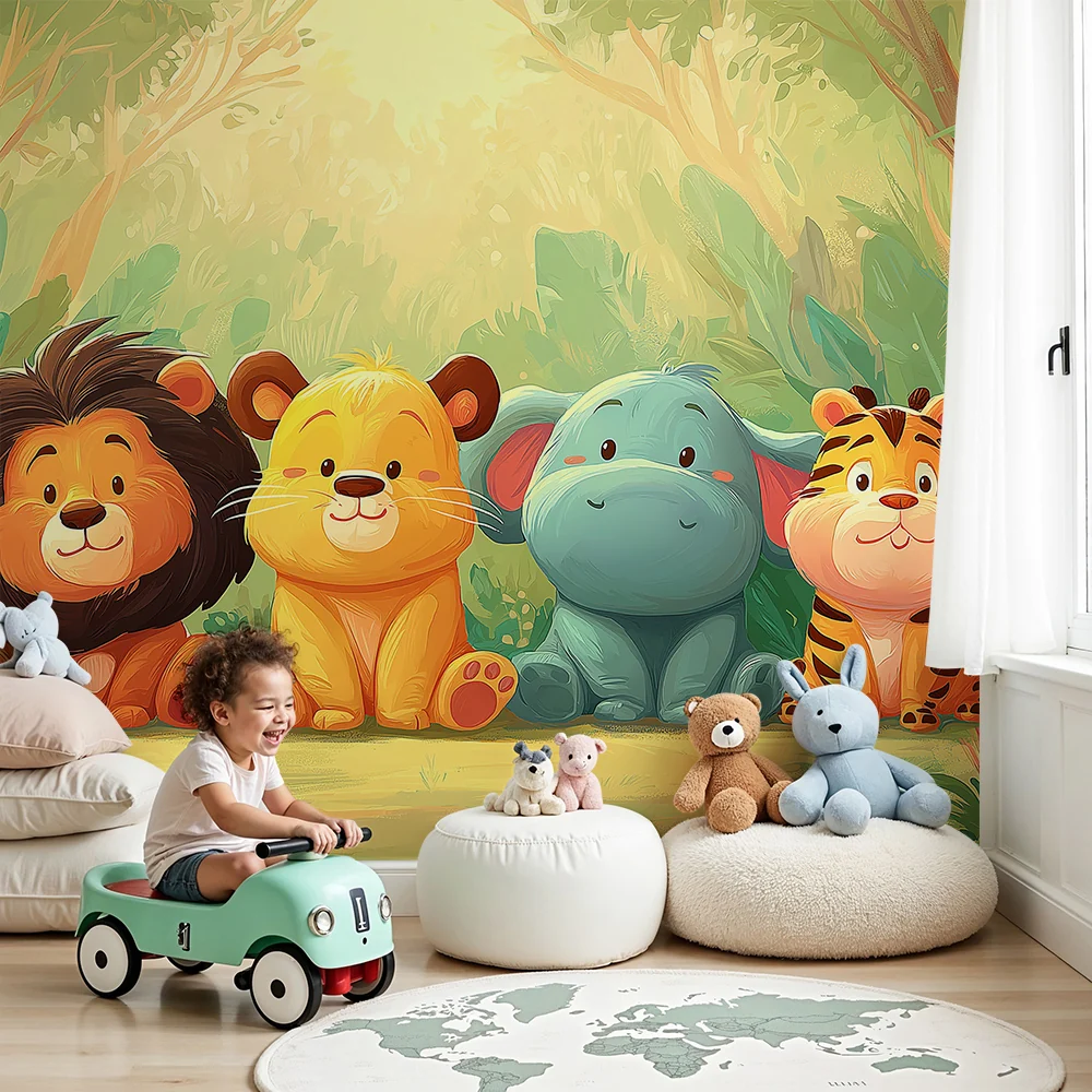 Papel de parede quarto bebê | Чаровни джунглени животни в нежни цветове