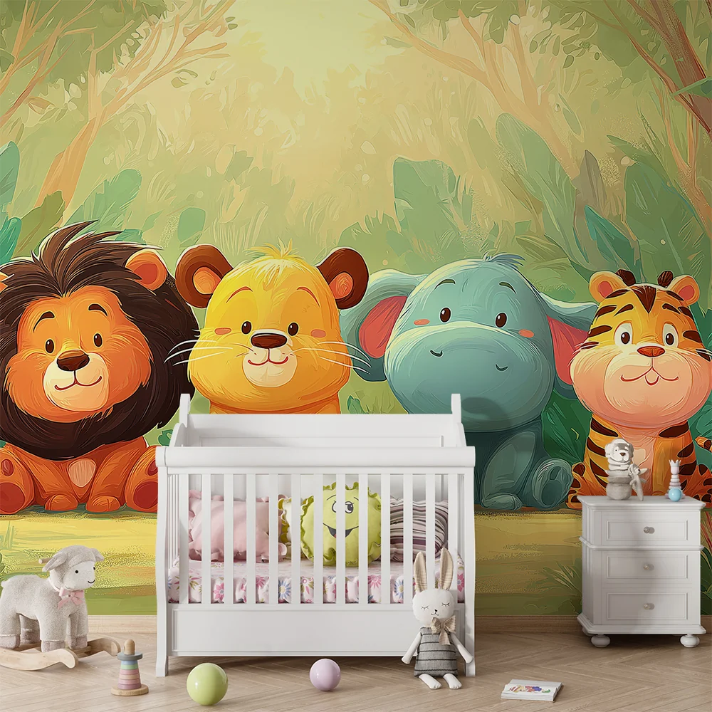 Papel de parede quarto bebê | Чаровни джунглени животни в нежни цветове
