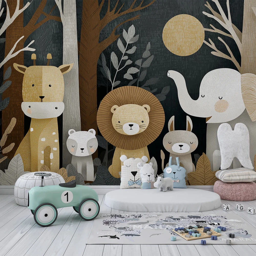Papel de parede quarto bebê | Симпатични животни в гората с нежни тонове