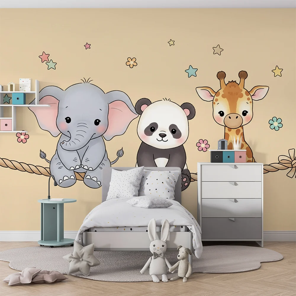 Papel de parede quarto bebê | Милите животни на канап в бежов фон
