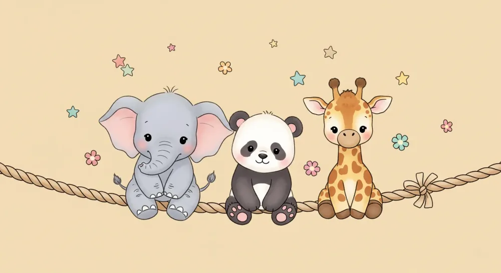 Papel de parede quarto bebê | Милите животни на канап в бежов фон