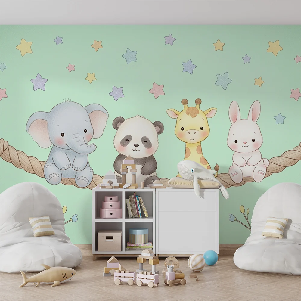 Papel de parede quarto bebê | Симпатични животни на въже в детски стил