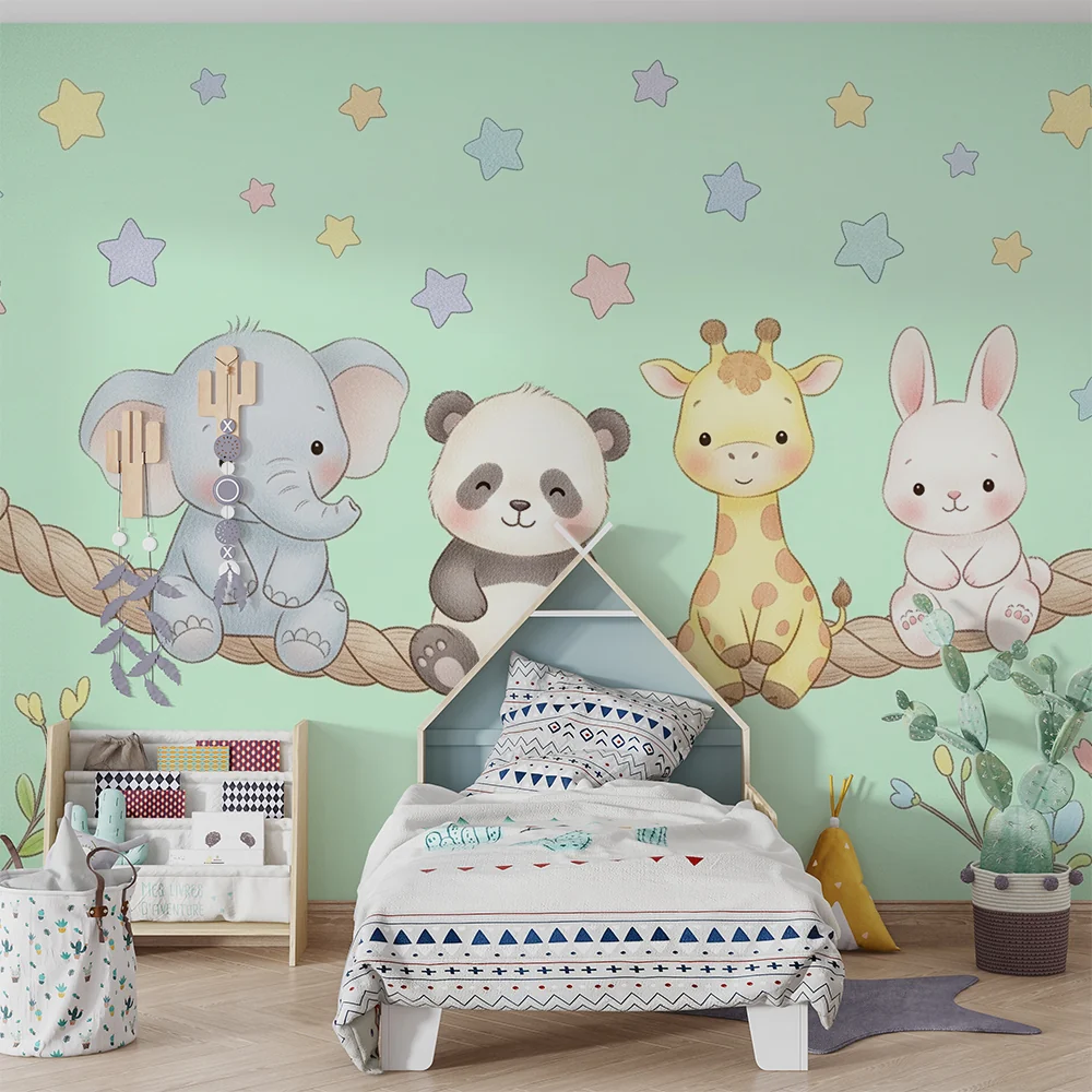 Papel de parede quarto bebê | Симпатични животни на въже в детски стил