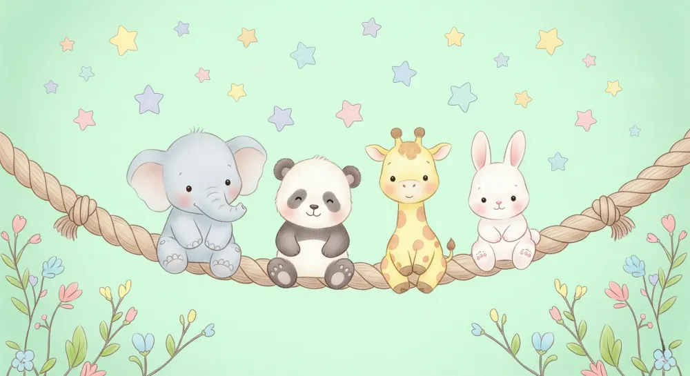 Papel de parede quarto bebê | Симпатични животни на въже в детски стил