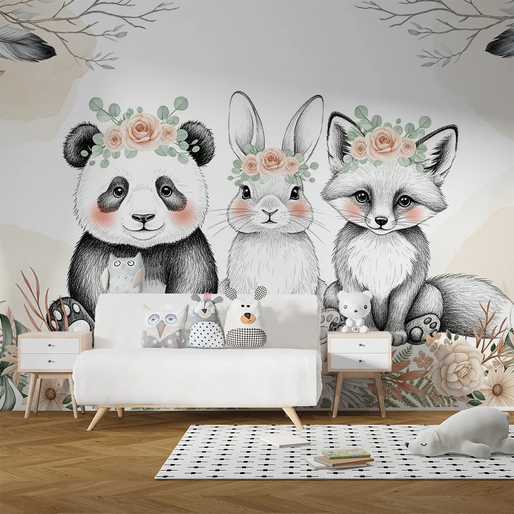 Papel de parede quarto bebê | Милите животни с корони от бохемски цветя