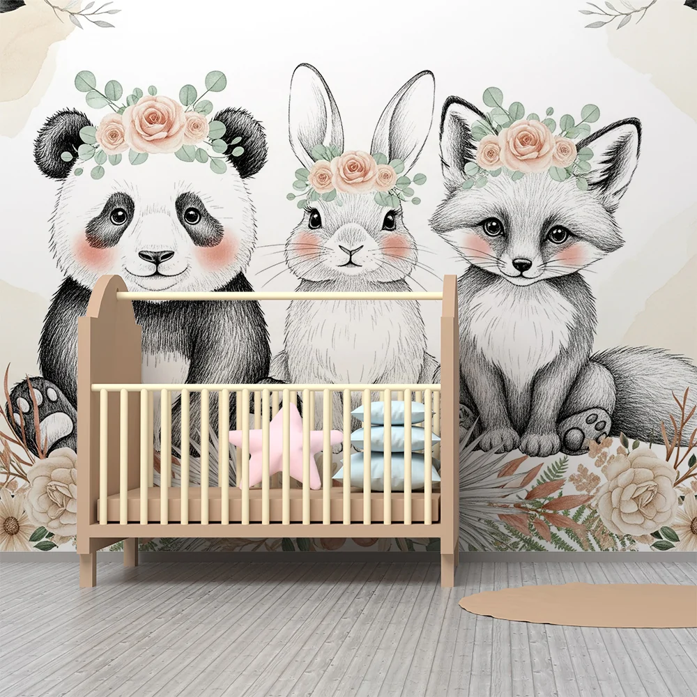 Papel de parede quarto bebê | Милите животни с корони от бохемски цветя