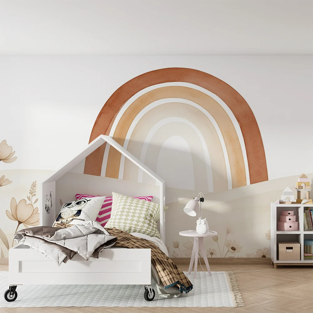 Papel de parede quarto bebê | Мека дъга и деликатни цветя в пастелни тонове