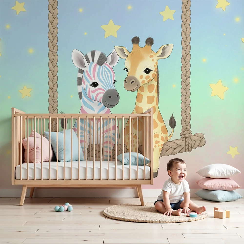 Papel de parede quarto bebê | Приятели в джунглата на звездна люлка