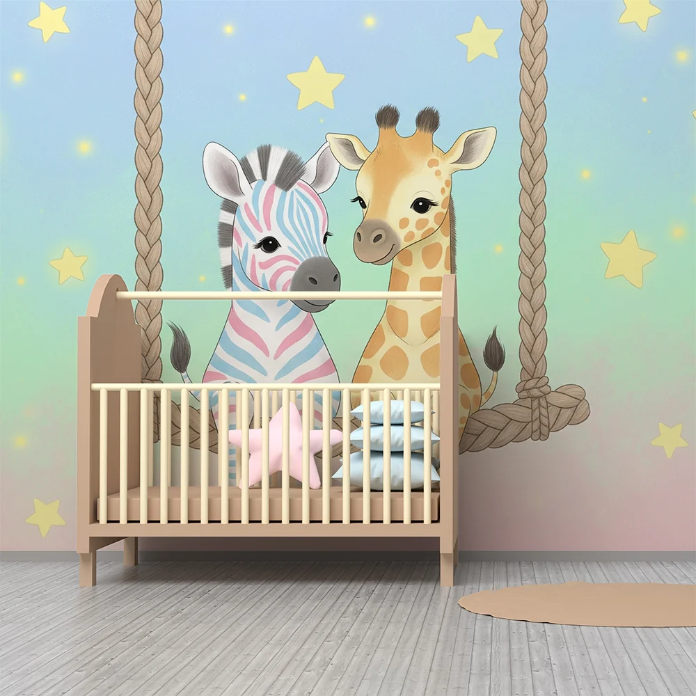 Papel de parede quarto bebê | Приятели в джунглата на звездна люлка