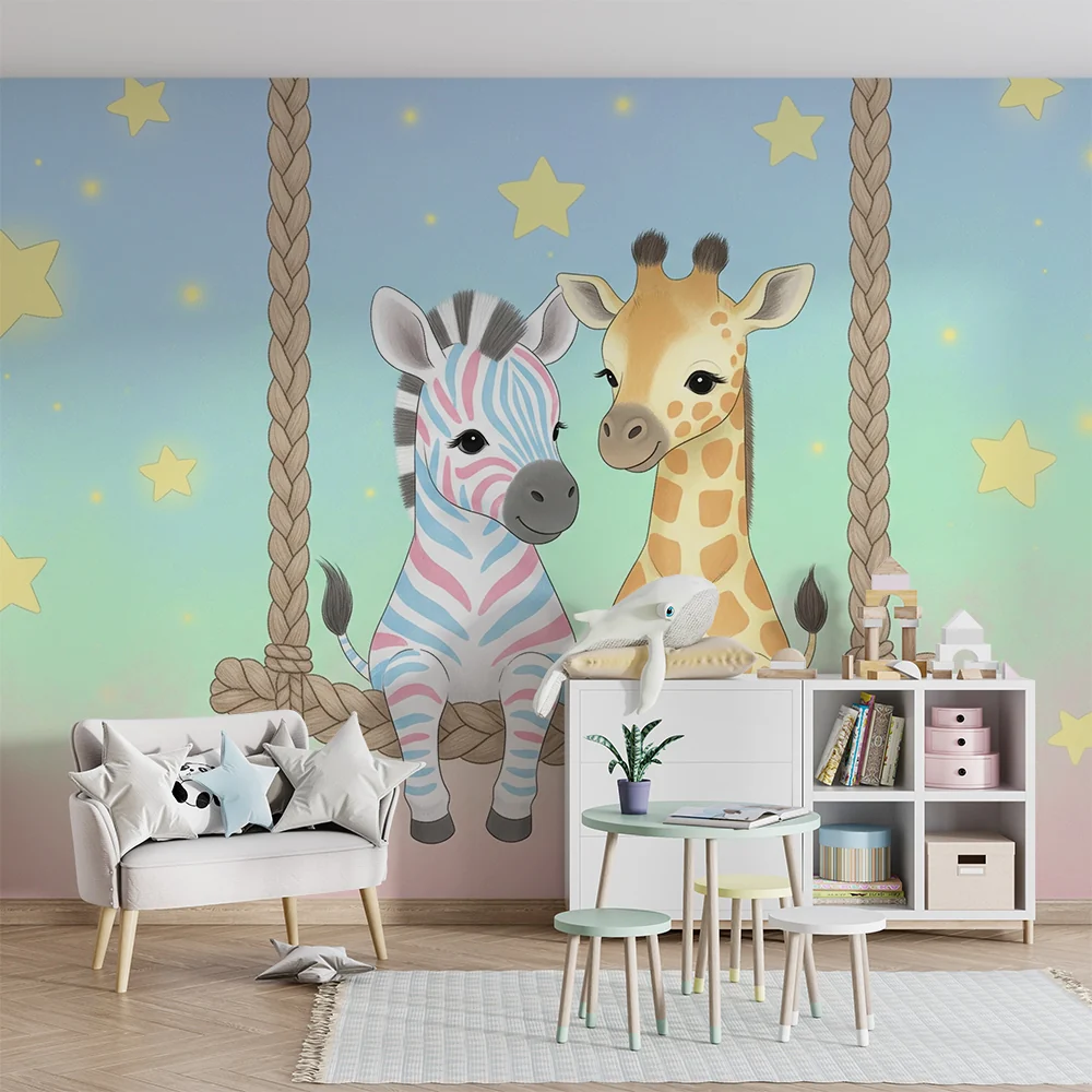 Papel de parede quarto bebê | Приятели в джунглата на звездна люлка