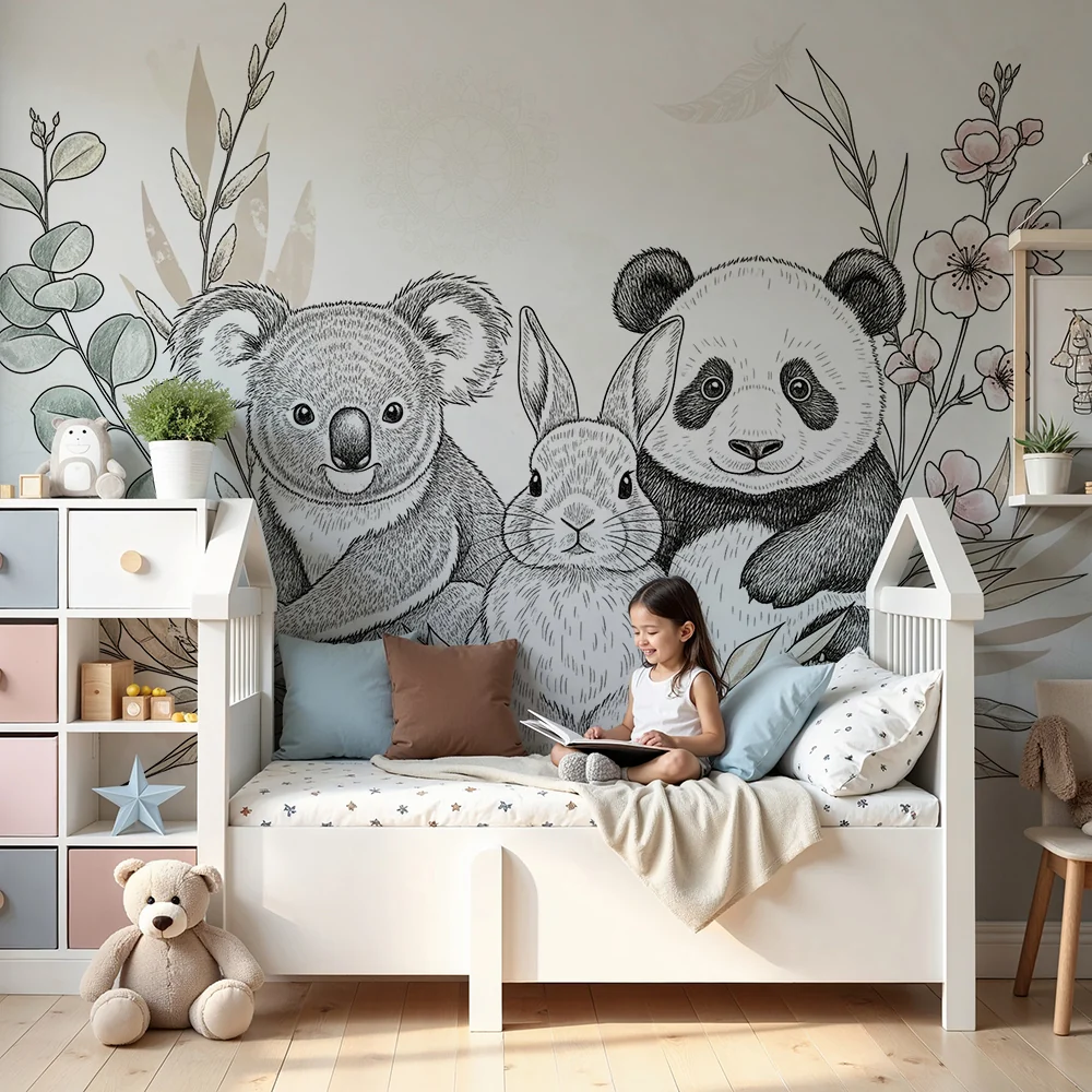 Papel de parede quarto bebê | Ътлъстяваща природа и сладки животни