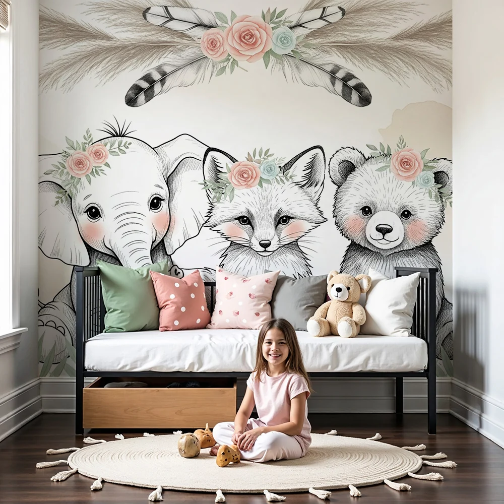 Papel de parede quarto bebê | Мили животни и нежни цветя
