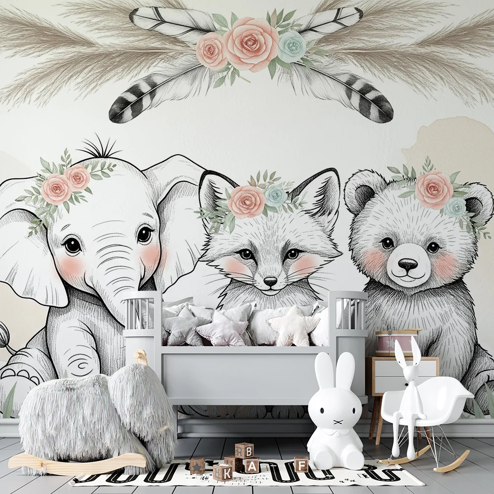 Papel de parede quarto bebê | Мили животни и нежни цветя