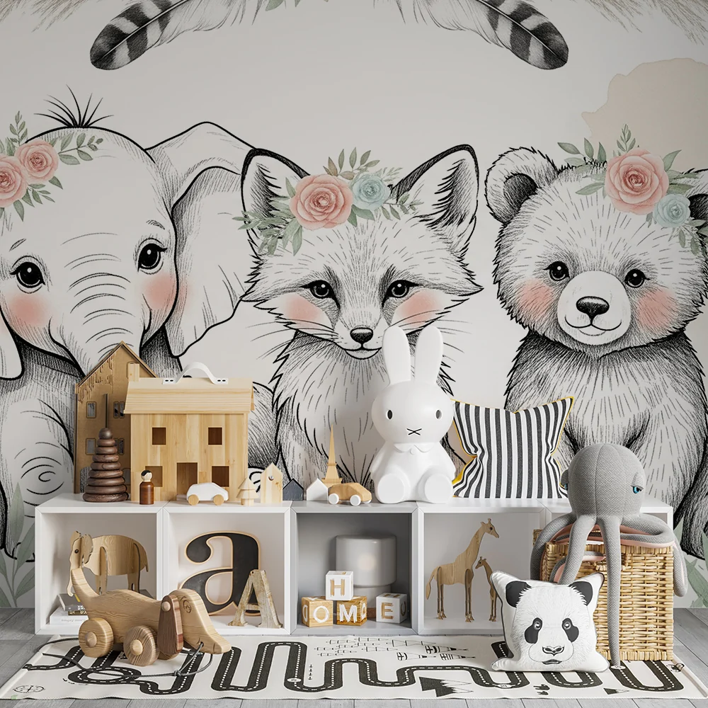 Papel de parede quarto bebê | Мили животни и нежни цветя