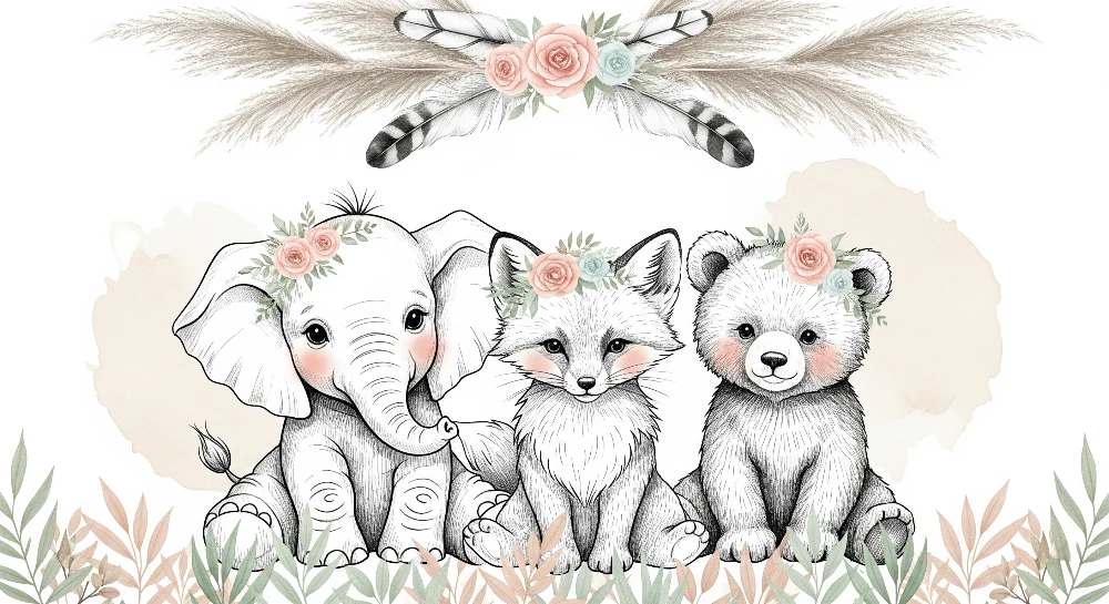 Papel de parede quarto bebê | Мили животни и нежни цветя