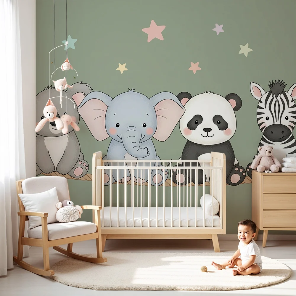 Papel de parede quarto bebê | Милите животни и цветни звезди