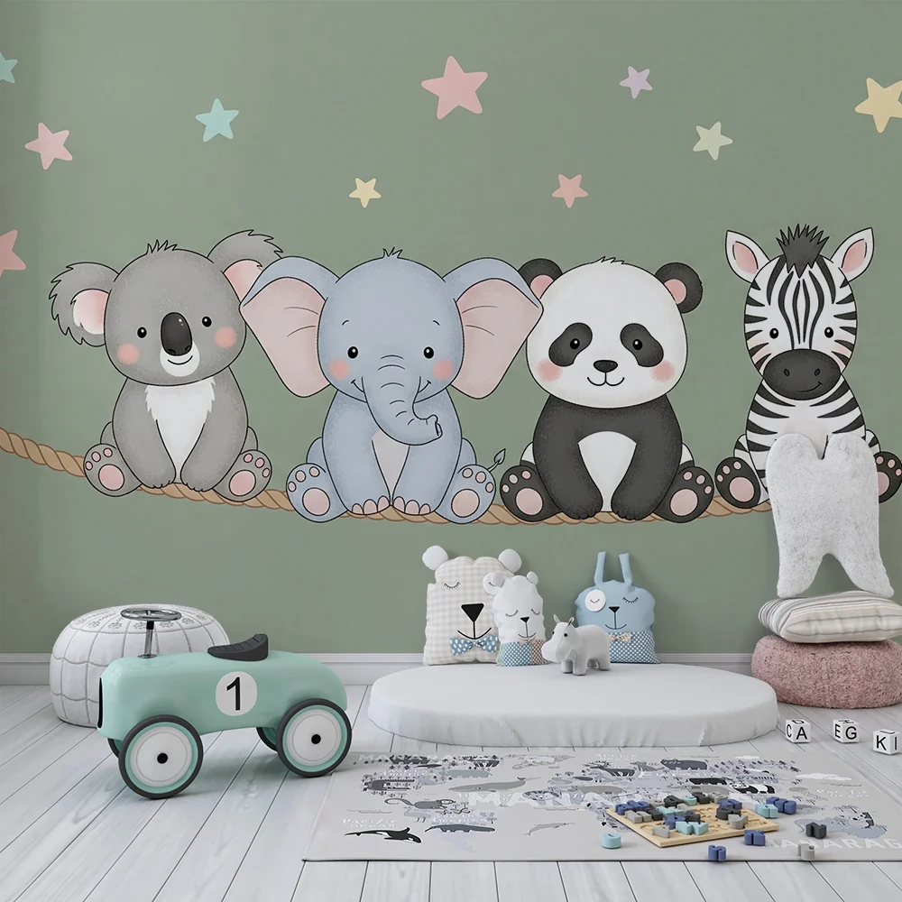 Papel de parede quarto bebê | Милите животни и цветни звезди